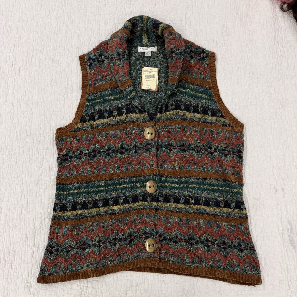 NWT Coldwater Creek Women's Knit Button Front Collared Sweater Vest Large